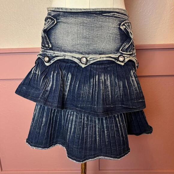 mcbling grunge coquette goth pleated skirt  kdbw jeans sz 21 blue - Picture 2 of 8